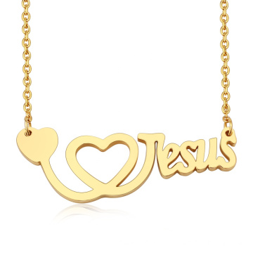 Wholesale Stainless Steel Religion Believers I Love Jesus Pendant Alphabet Letter Necklace